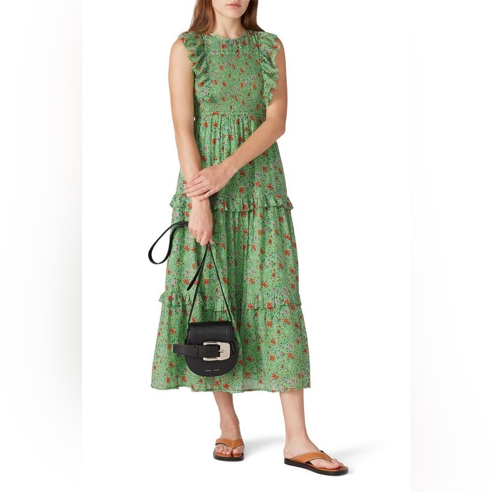 Banjanan Women’s 100% Cotton Tiered Ruffled Floral Fit Flare Midi Dress Sz XL